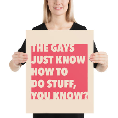 The Gays Just Know Poster – Bold Red Quote Art for Queer White Lotus Fans