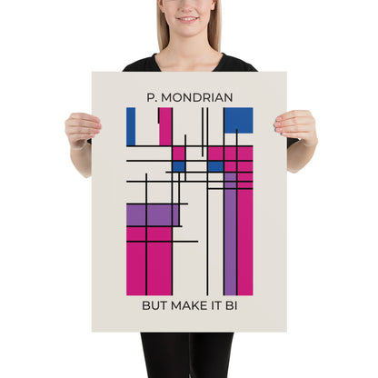 Bi Mondrian Poster – LGBTQ+ Pride Flag Abstract Wall Art