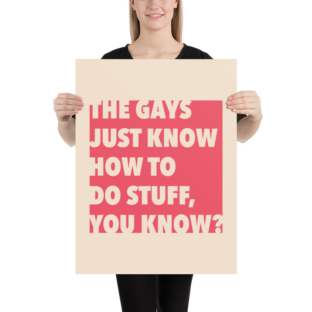 The Gays Just Know Poster – Bold Red Quote Art for Queer White Lotus Fans
