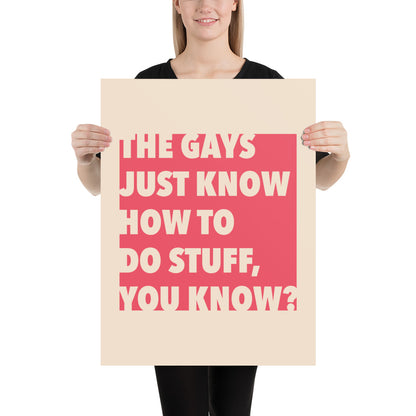 The Gays Just Know Poster – Bold Red Quote Art for Queer White Lotus Fans