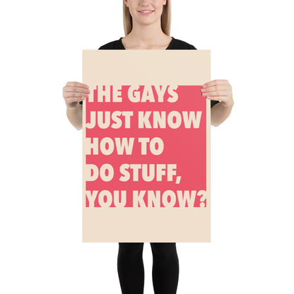 The Gays Just Know Poster – Bold Red Quote Art for Queer White Lotus Fans