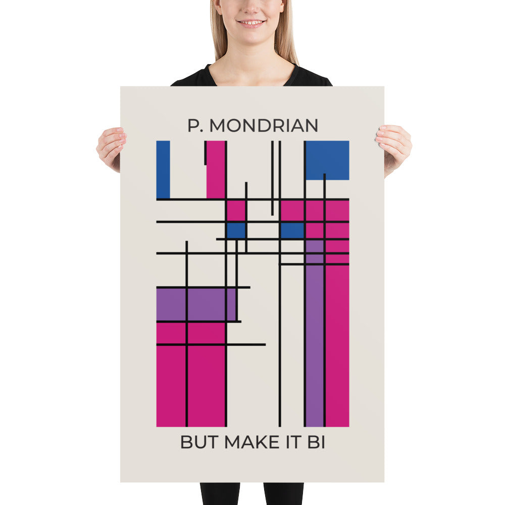 Bi Mondrian Poster – LGBTQ+ Pride Flag Abstract Wall Art