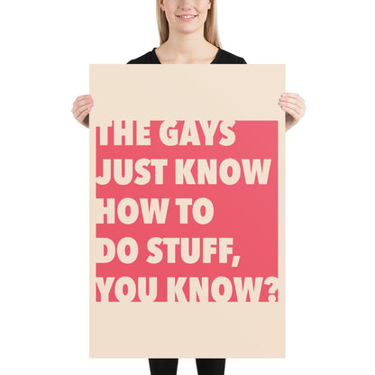 The Gays Just Know Poster – Bold Red Quote Art for Queer White Lotus Fans