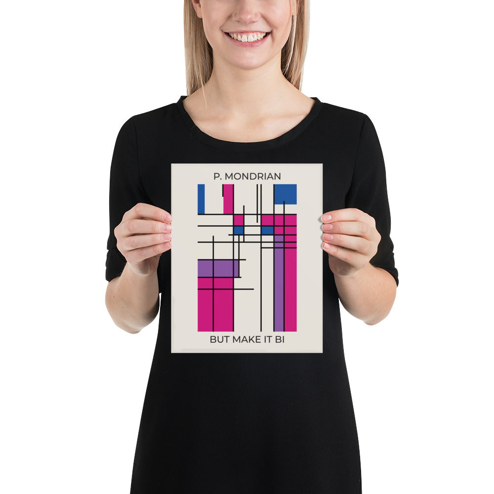 Bi Mondrian Poster – LGBTQ+ Pride Flag Abstract Wall Art