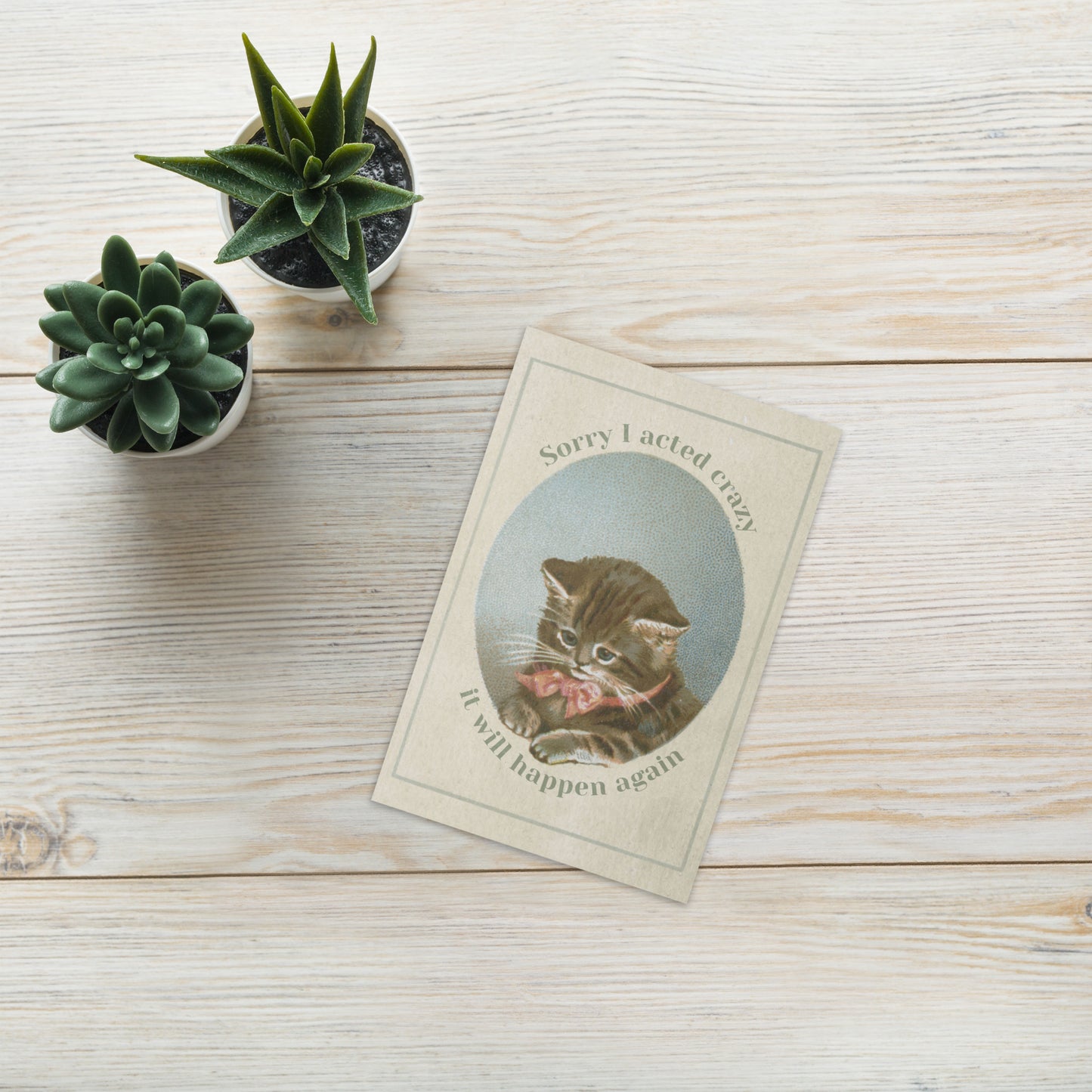 Sorry I Acted Crazy Greeting Card – Vintage Cat Chaos Apology Stationery