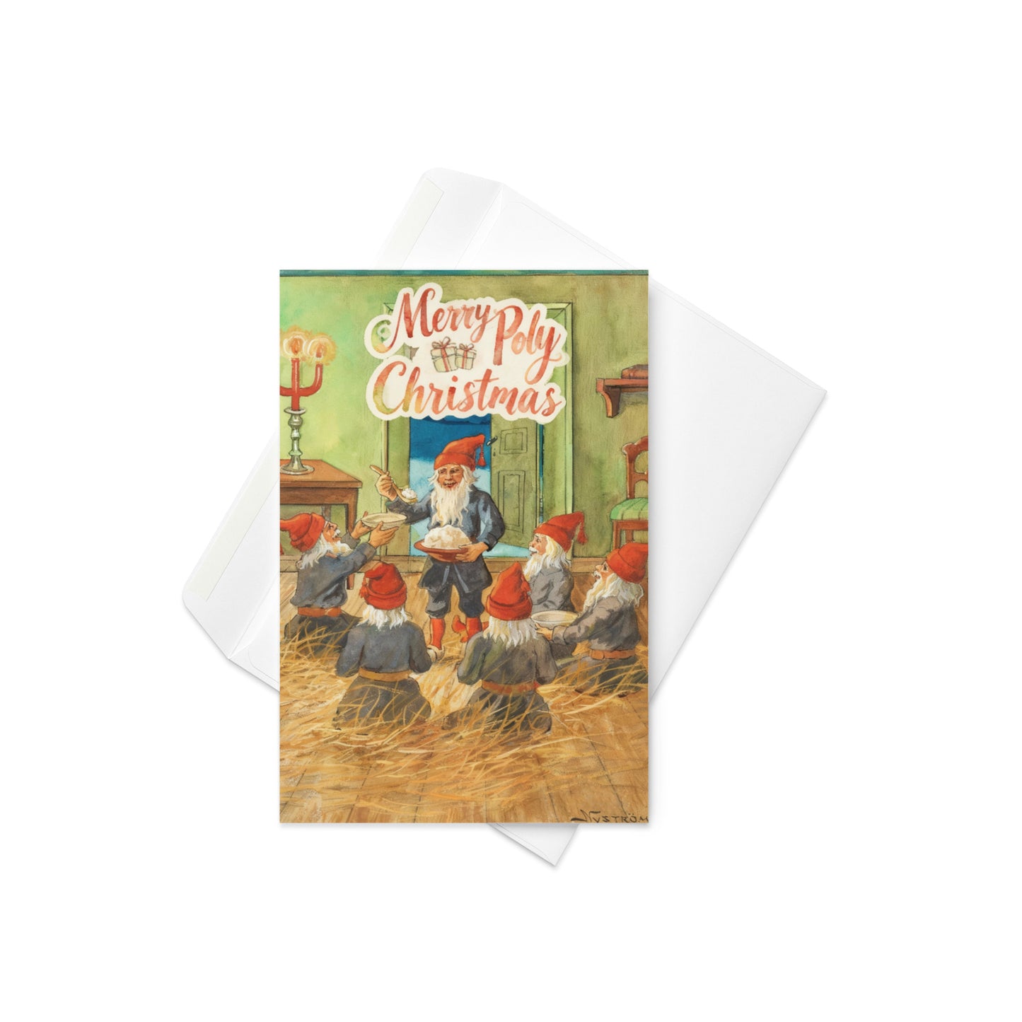 Merry Poly Christmas Greeting card – Vintage Holiday Card for ENM & Choosen Family