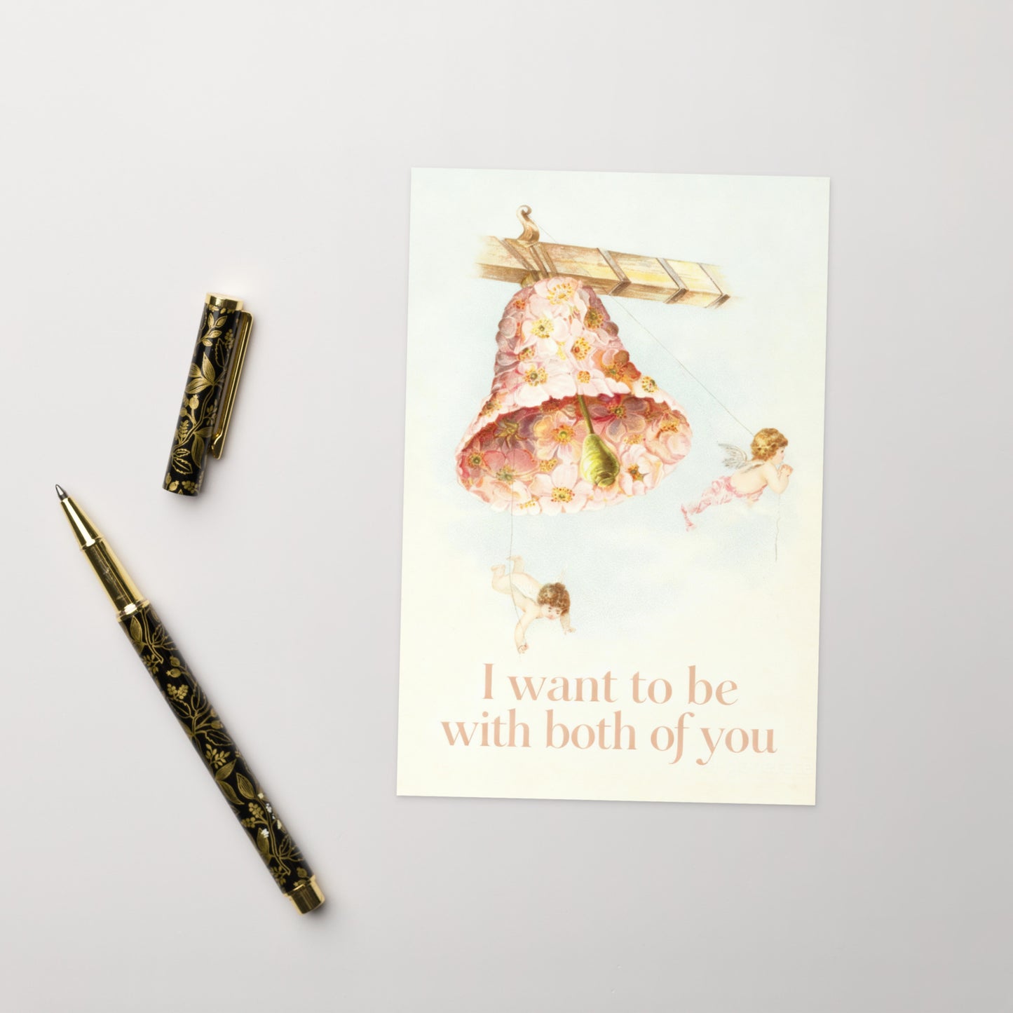 I Want to Be With Both of You – Vintage Polyamory Greeting Card
