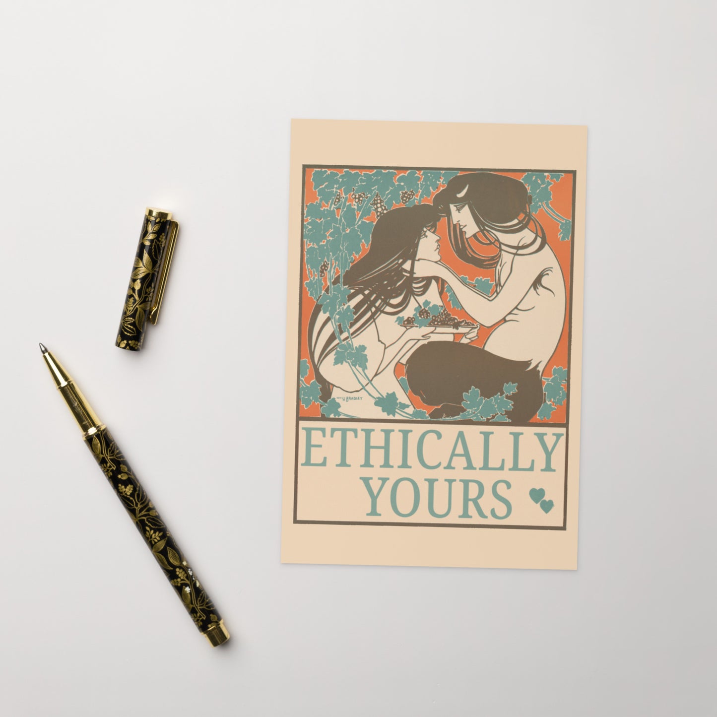 Ethically Yours Greeting Card – Vintage Art Nouveau Ethical Non-Monogamy Love Card