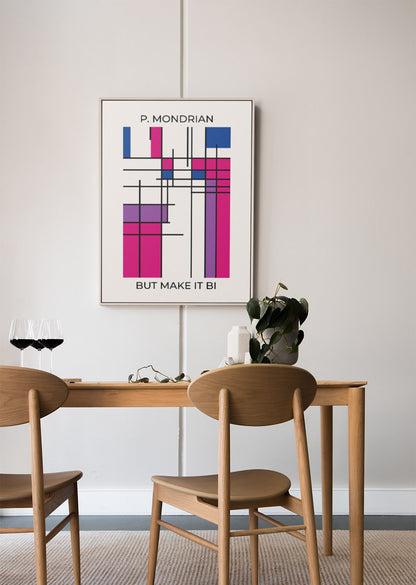 Bi Mondrian Poster – LGBTQ+ Pride Flag Abstract Wall Art