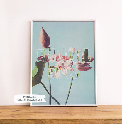 Sex-positive printable poster ‘Ethical slt’ shown in white frame on wood shelf