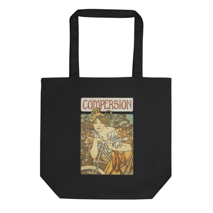 Vintage Compersion eco-friendly black cotton tote bag with Art Nouveau design for every day use