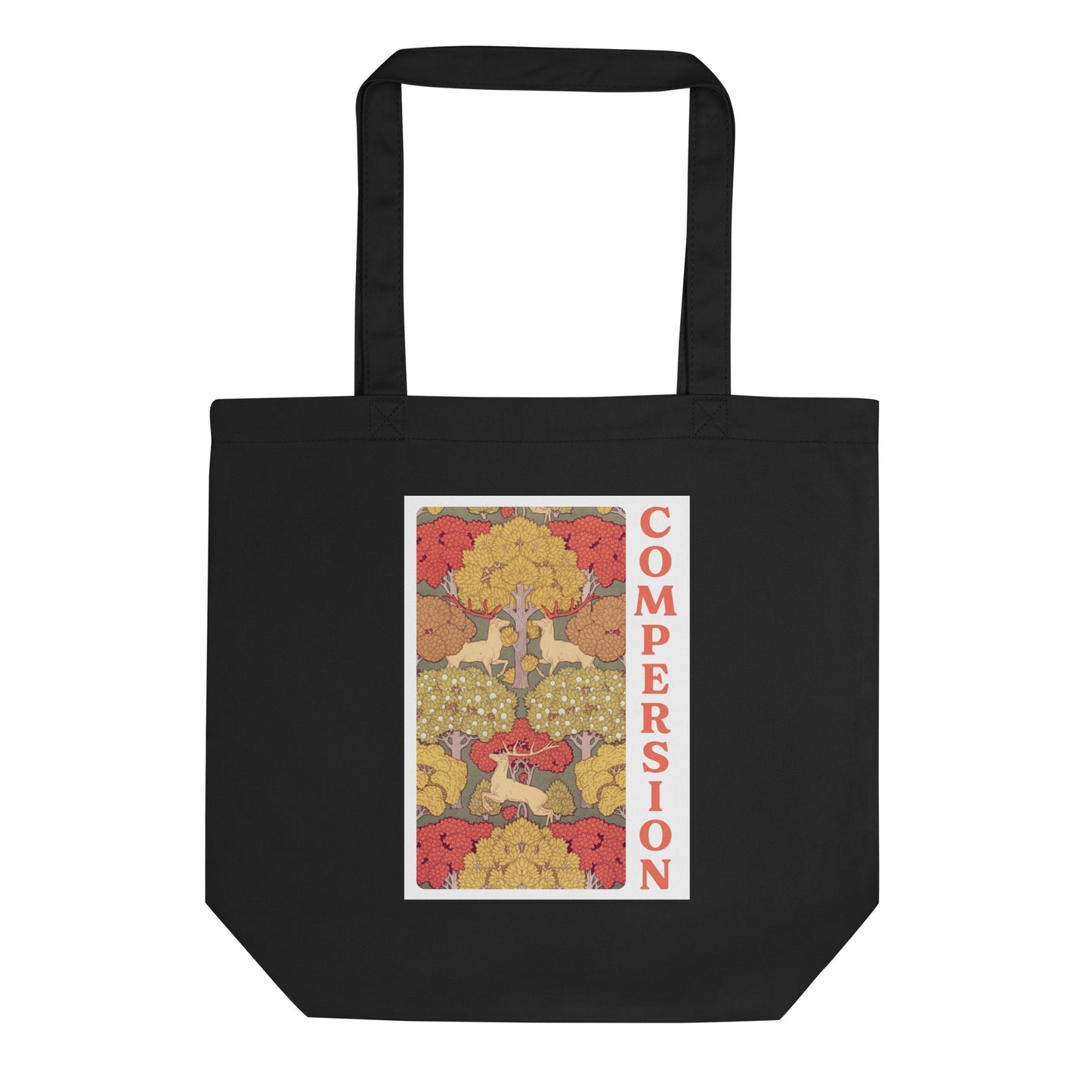 Woodland Compersion eco-friendly black cotton tote bag with decorative design for ENM and polyamory