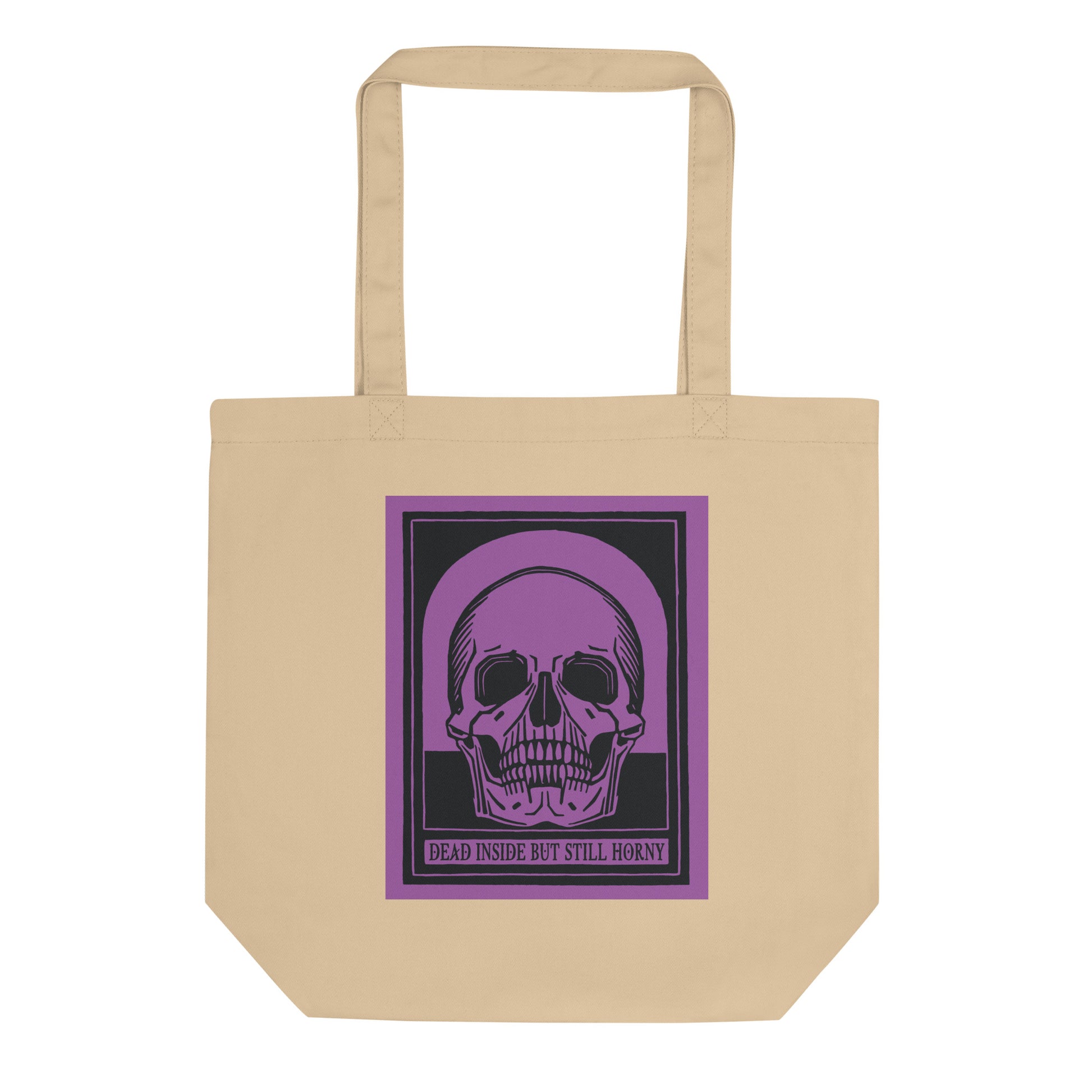 Neurodivergent-friendly eco tote bag with vintage skull design for dark humor vibes and pleasure-positive lifestyle