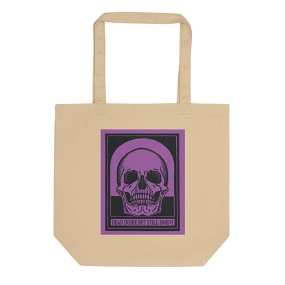 Neurodivergent-friendly eco tote bag with vintage skull design for dark humor vibes and pleasure-positive lifestyle