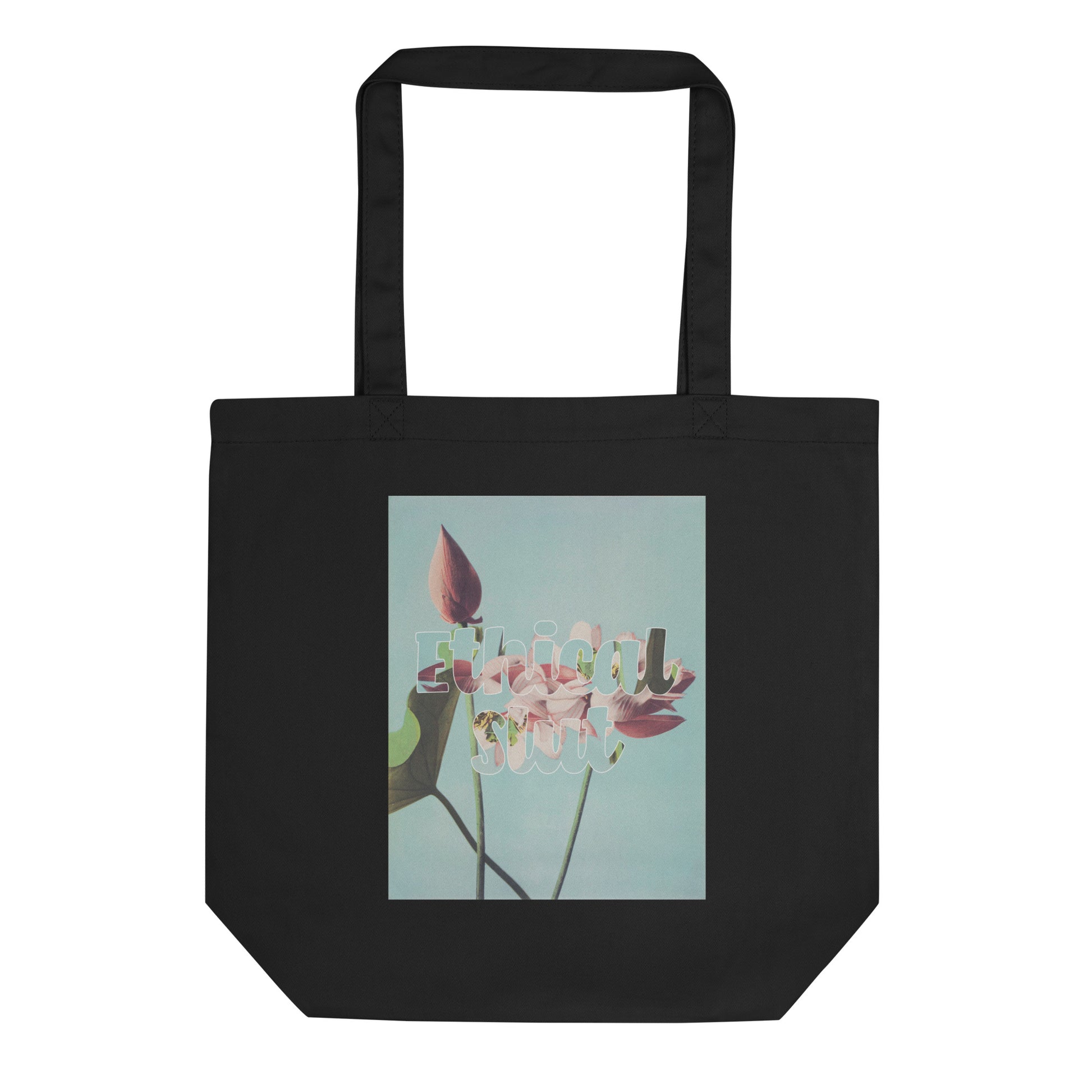 Ethical non-monogamy eco-friendly tote bag with bold message and floral design for pleasure-positive lifestyles