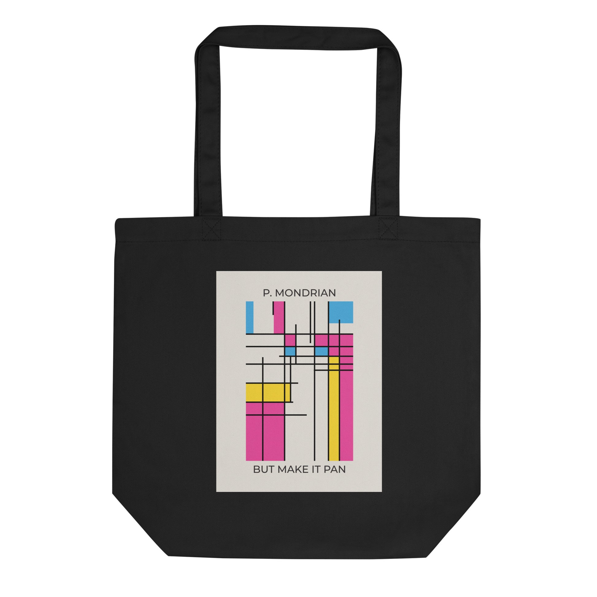 Eco tote bag with Mondrian-inspired pansexual pride flag design for stylish every day use