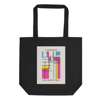 Eco tote bag with Mondrian-inspired pansexual pride flag design for stylish every day use