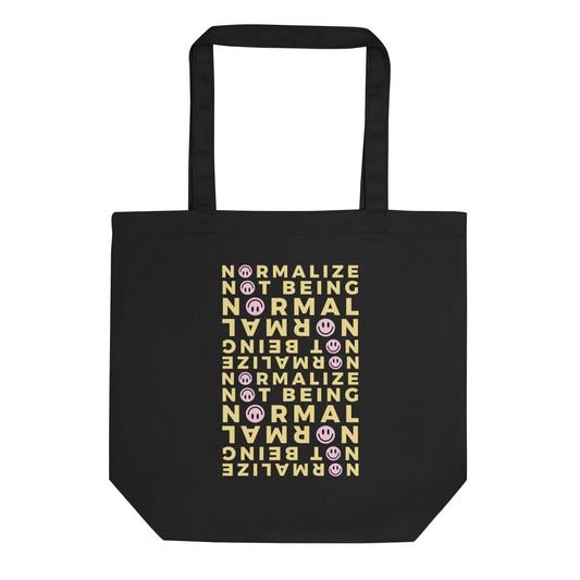 Colorful and modern eco cotton tote bag with bold neurodivergent statement for school.