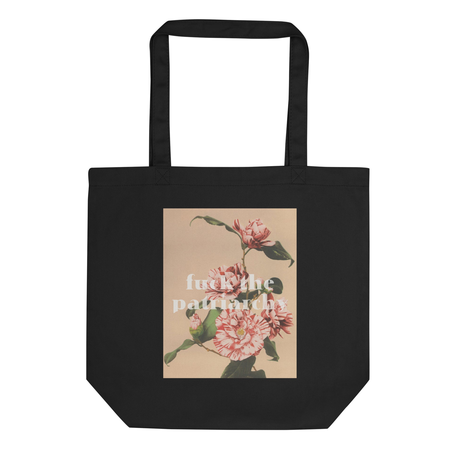 Feminist eco cotton tote bag with vintage floral design and bold quote for a stylish statement