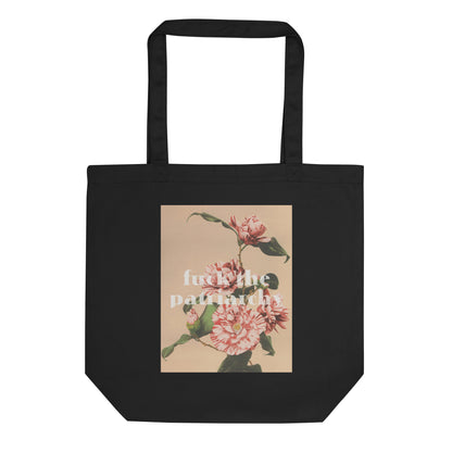 Feminist eco cotton tote bag with vintage floral design and bold quote for a stylish statement