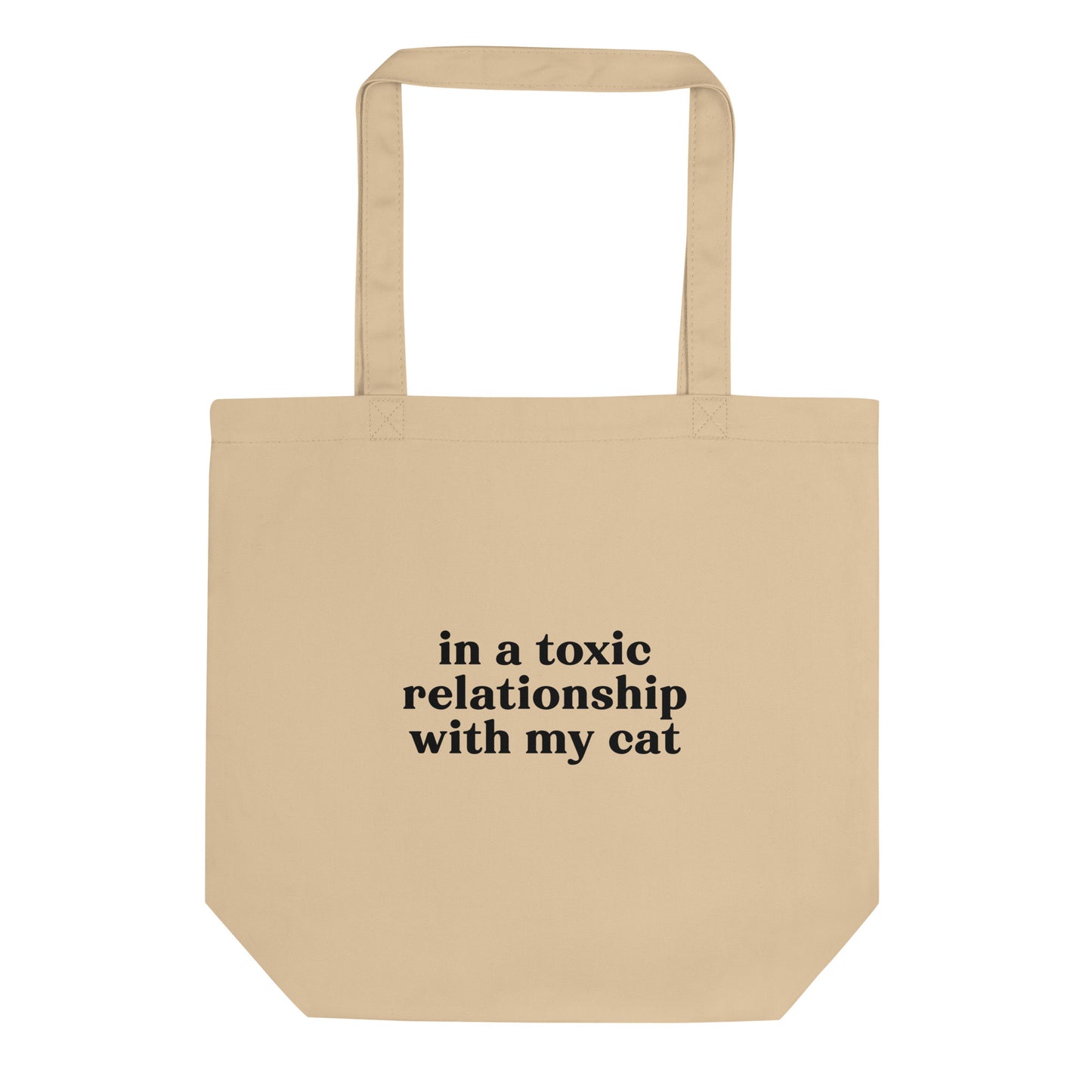 Funny eco cotton tote with sarcastic quote for cat lovers tired of dating.