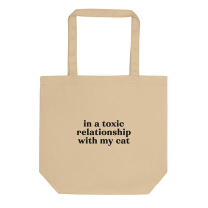 Funny eco cotton tote with sarcastic quote for cat lovers tired of dating.