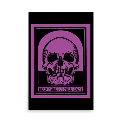 Vintage-style skull dark humor poster with "Dead inside" quote for existential dread, humorous decor
