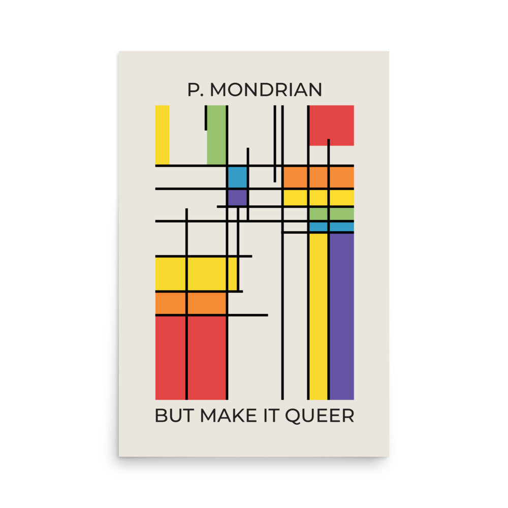 Pansexual pride Mondrian-style poster with abstract color blocks in pink, yellow, and blue printed on thick matte paper for home pan affirmation with class
