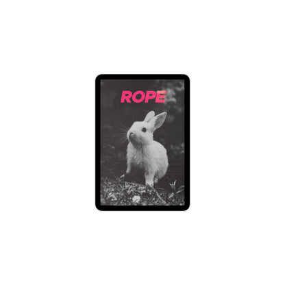ROPE Bunny vinyl sticker with bold pink text and black-and-white bunny graphic – edgy design for expressive surfaces and gifting to rope lovers
