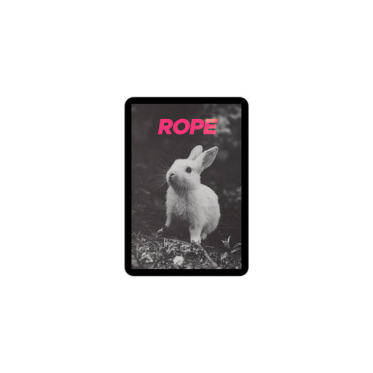 ROPE Bunny vinyl sticker with bold pink text and black-and-white bunny graphic – edgy design for expressive surfaces and gifting to rope lovers