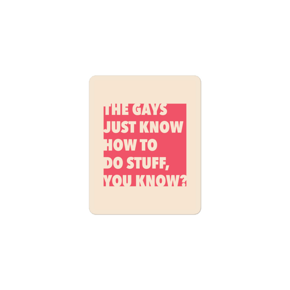 Red queer "The Gays Just Know" Sticker for queer decor on laptops or house objects