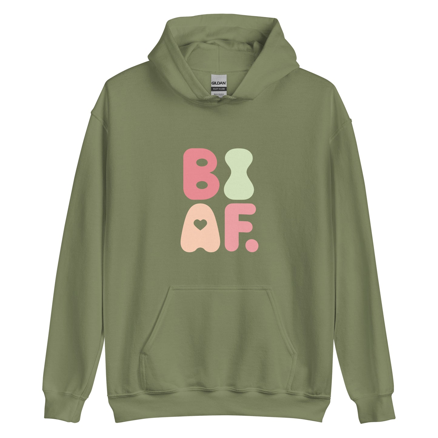 Unisex hoodie with pastel retro bisexual pride design in soft tones, sweatshirt for LGBTQ+ cozy affirmation.