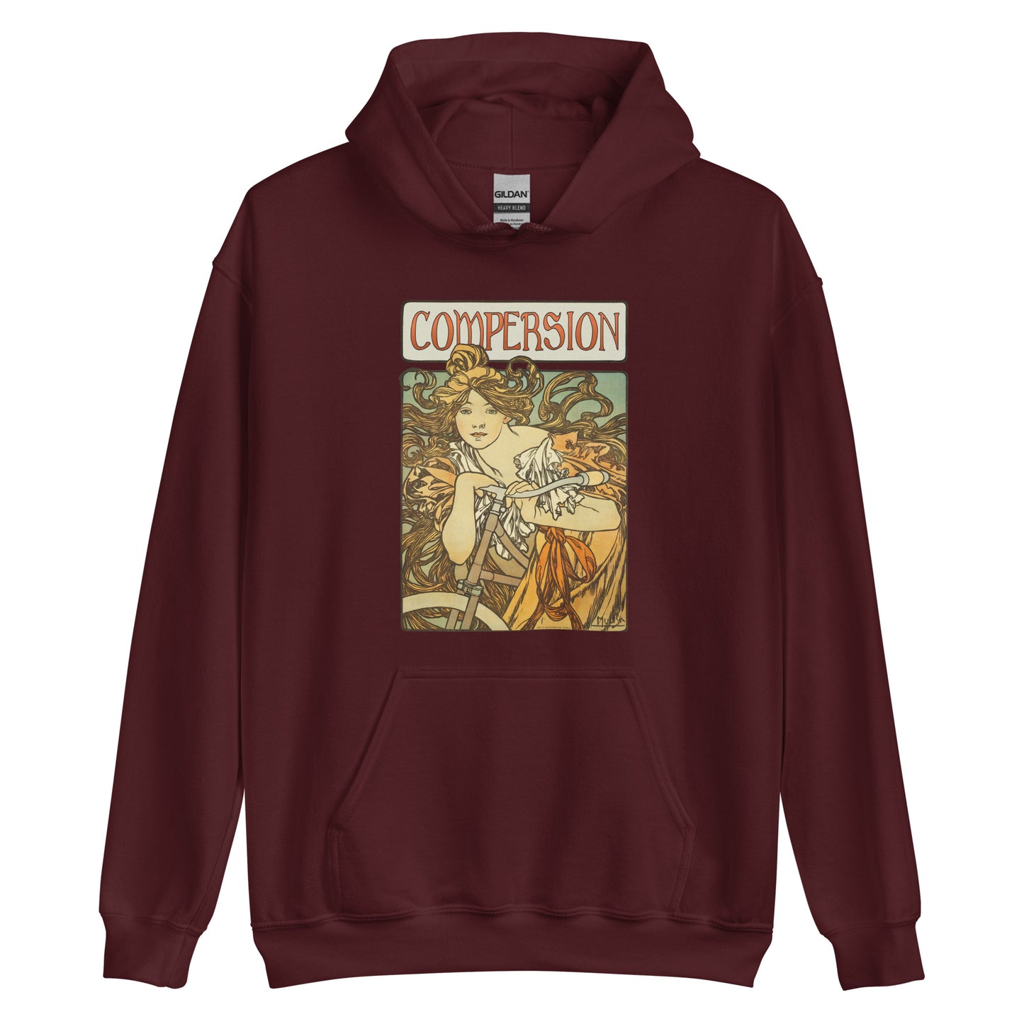 Unisex cotton hoodie with vintage Art Nouveau “Compersion” polyamory design – cozy, durable, and meaningful sweatshirt for style and ENM pride