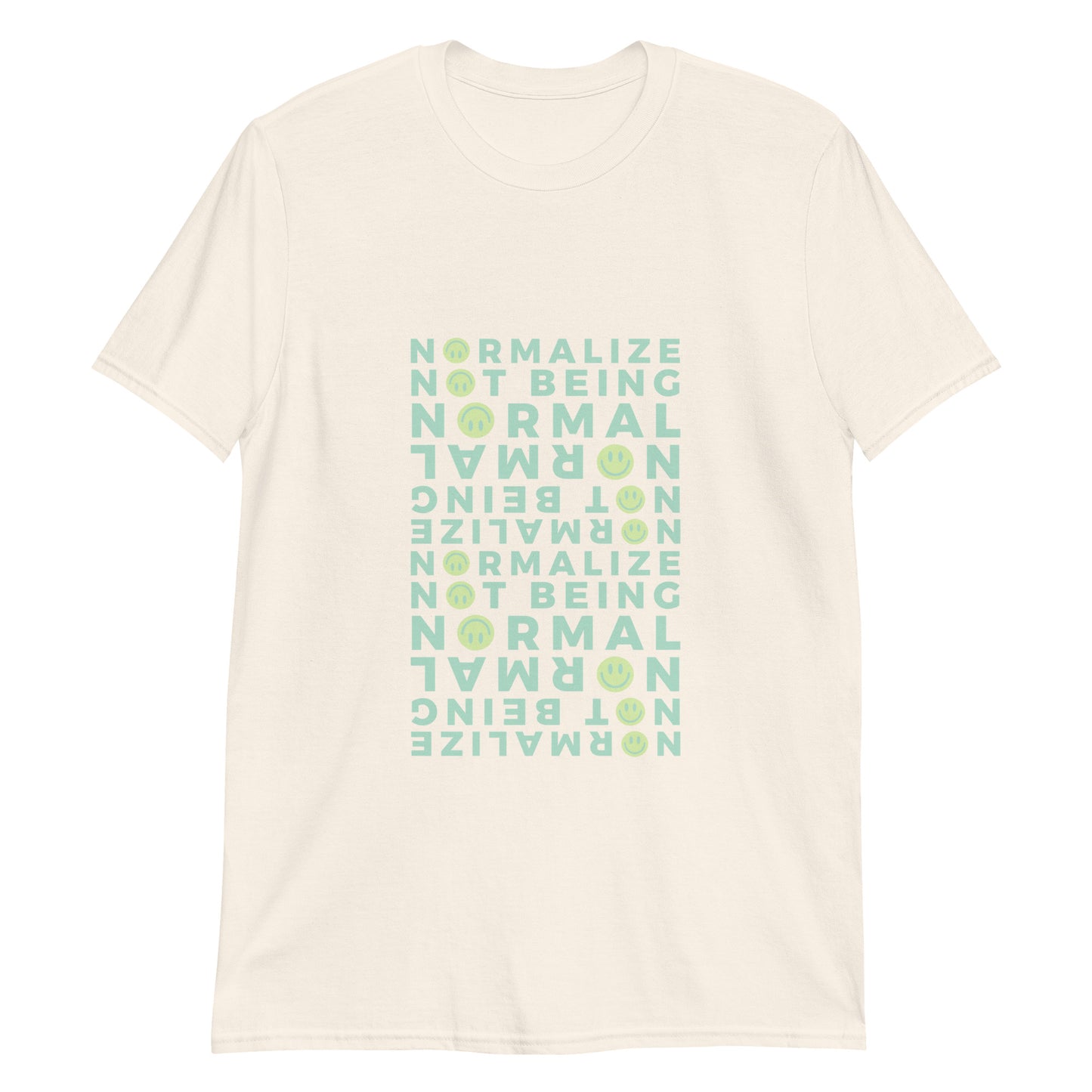 Unisex t-shirt with green smiley design and bold text celebrating neurodivergence – empowerment tee for daily affirmation.