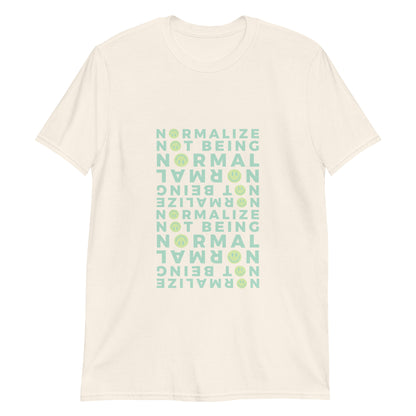 Unisex t-shirt with green smiley design and bold text celebrating neurodivergence – empowerment tee for daily affirmation.