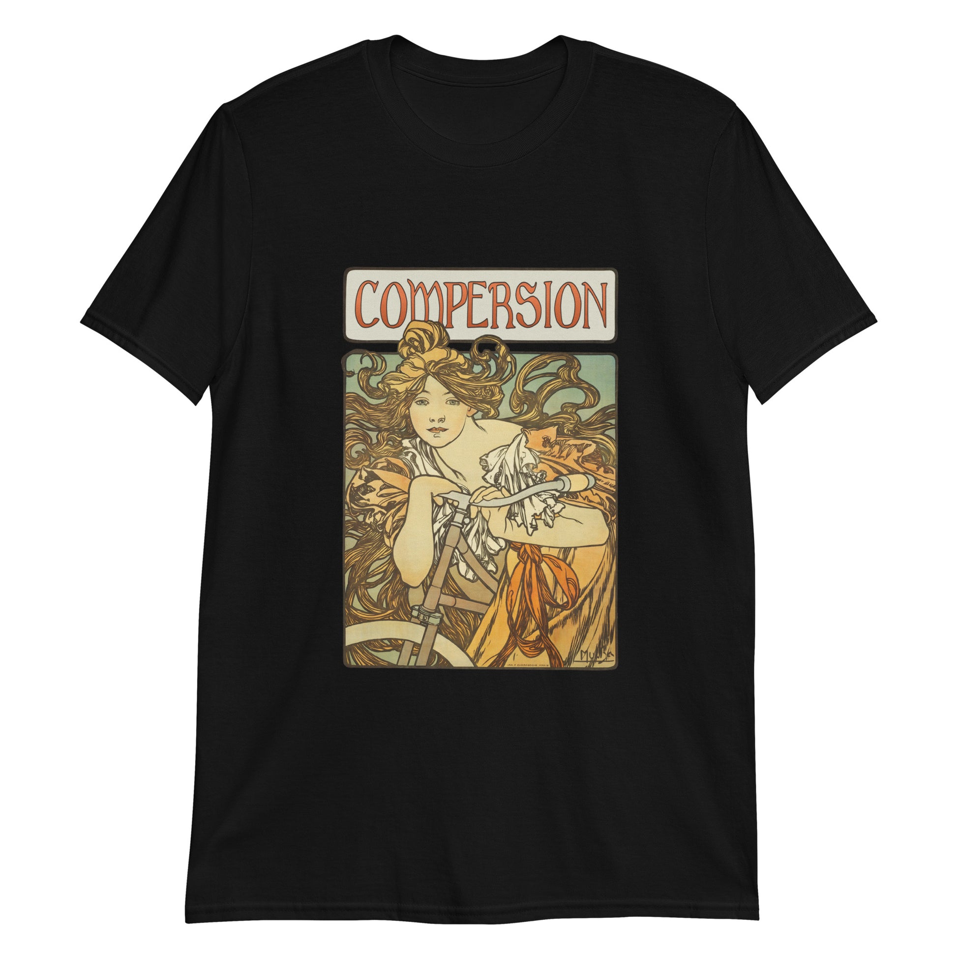 Unisex 100% cotton t-shirt with vintage Art Nouveau “Compersion” polyamory design – soft, durable, and meaningful apparel for ENM pride