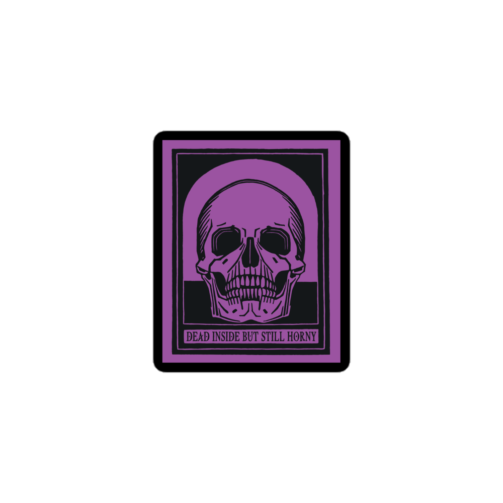 Vinyl sticker with vintage skull purple design for a sarcastic and dark humour touch