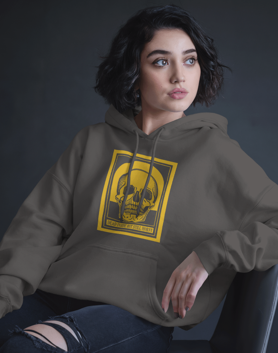 Dead Inside Unisex Hoodie – Yellow Vintage Skull Dark Humor Sweatshirt