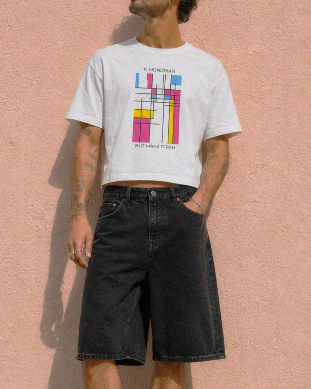 Pan Mondrian Crop Top - Queer Pride Abstract Color Block Design Tee