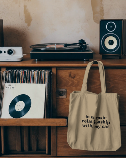 Toxic Relationship Cat Eco Tote Bag – Beige Sarcastic Accessory for Cat People