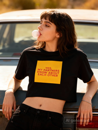 Yes, My Partners Know Crop Top – Cheeky ENM Statement Tee