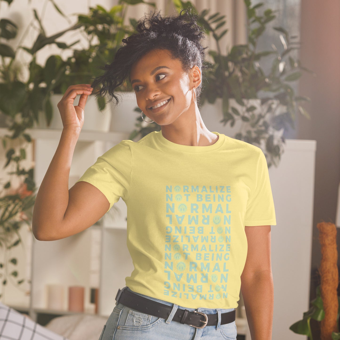 Non-normative Affirmation T-Shirt – Green Smiley Neurodiverse Empowerment Tee
