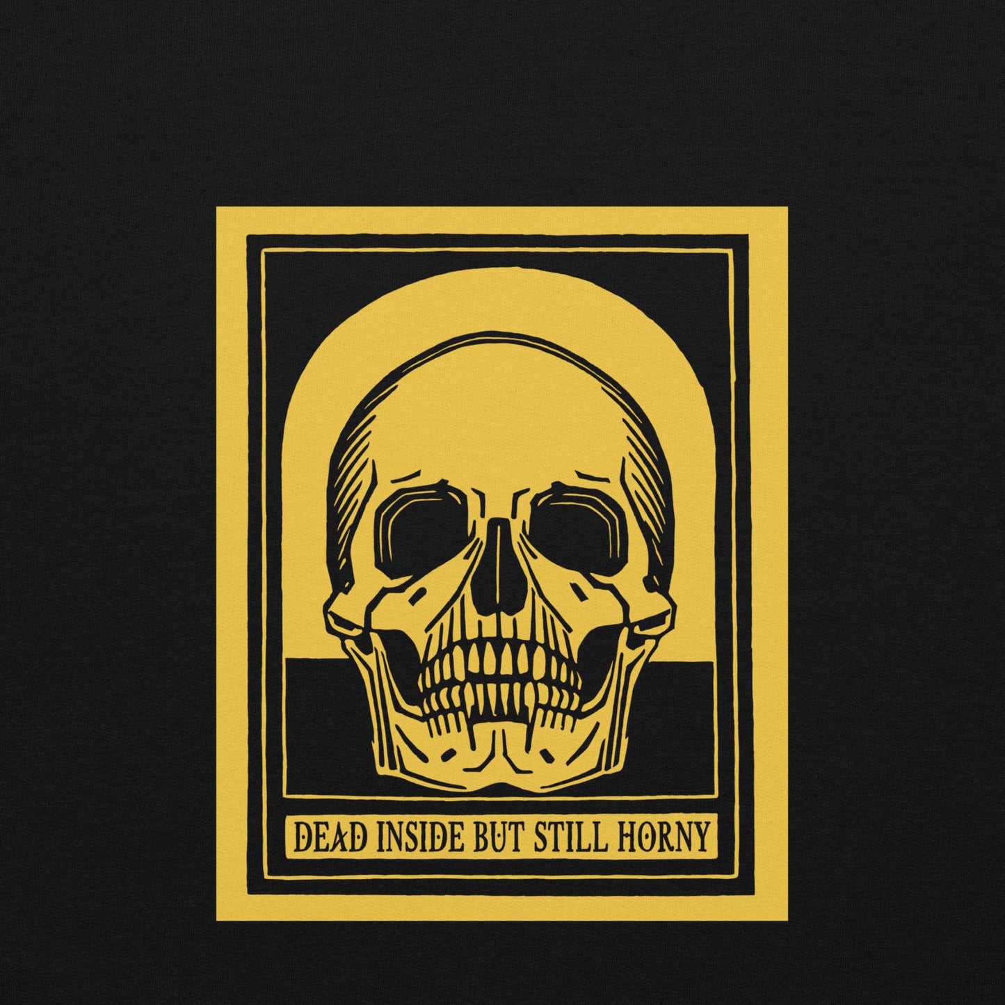Dead Inside Unisex Hoodie – Yellow Vintage Skull Dark Humor Sweatshirt