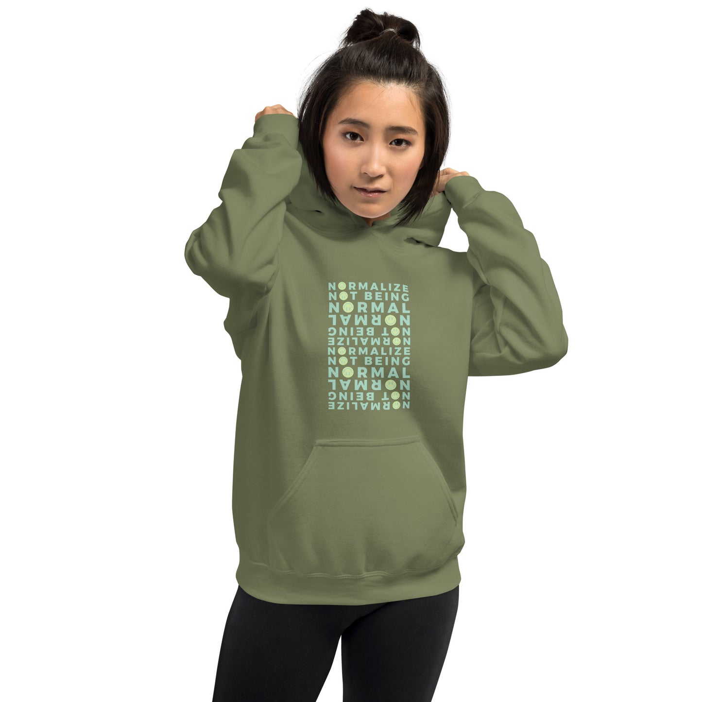 Non-normative Affirmation Unisex Hoodie – Green Smiley Neurodiverse Empowerment Sweatshirt
