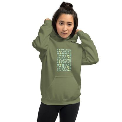 Non-normative Affirmation Unisex Hoodie – Green Smiley Neurodiverse Empowerment Sweatshirt