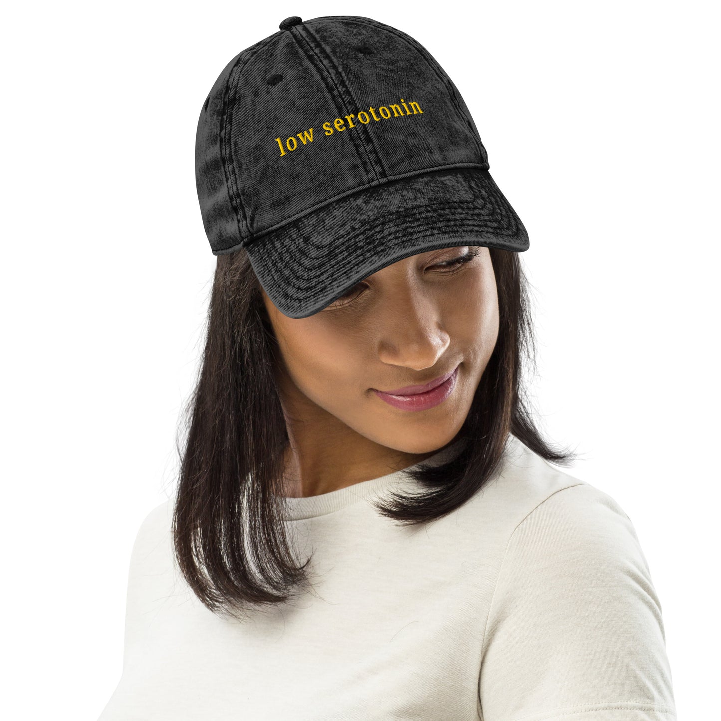 Low Serotonin Vintage Cap – Embroidered Cotton Hat for Neurodivergent Style