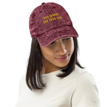 Too Queer for This Cap – Embroidered Cotton Hat for Playful Pride Style