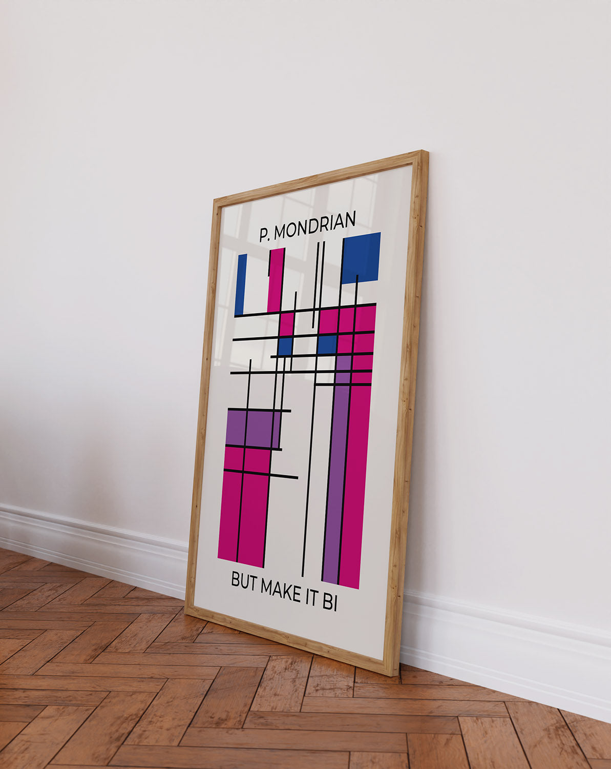 Colorful bisexual pride flag poster in modernist art style.