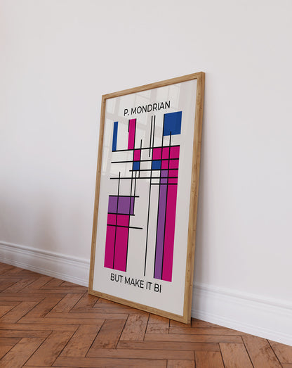 Colorful bisexual pride flag poster in modernist art style.