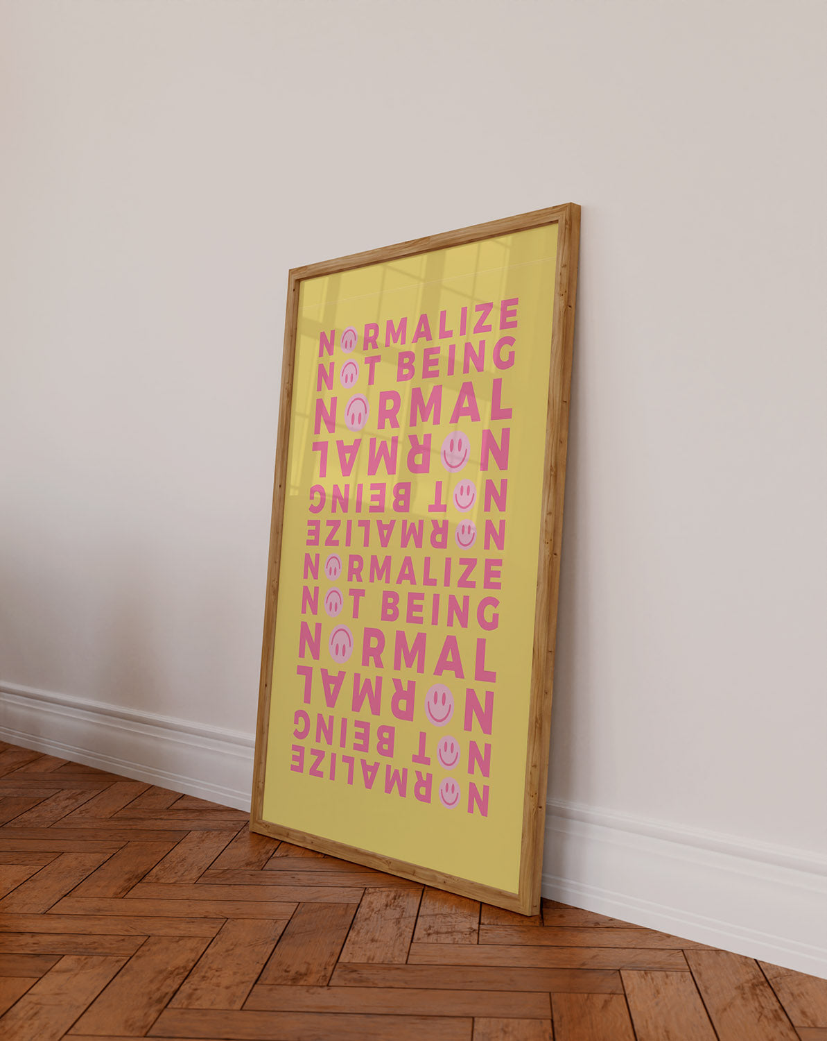 Neurodivergent Affirmation Poster leans against a colorful wall on a wooden floor.